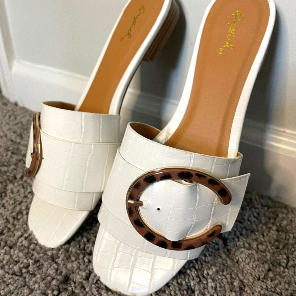 White Mule with Accent Buckle